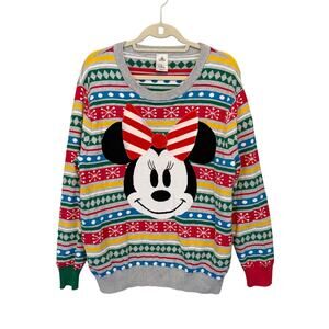 Disney Ugly Sweater Womens XL Gray Minnie Mouse Fair Isle Holiday Christmas Cozy